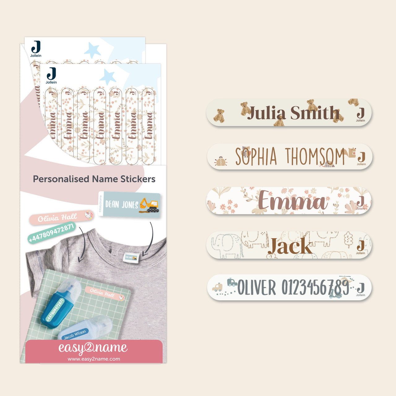 Easy2Name Mini Name Stickers for Kids, Jollein Designs
