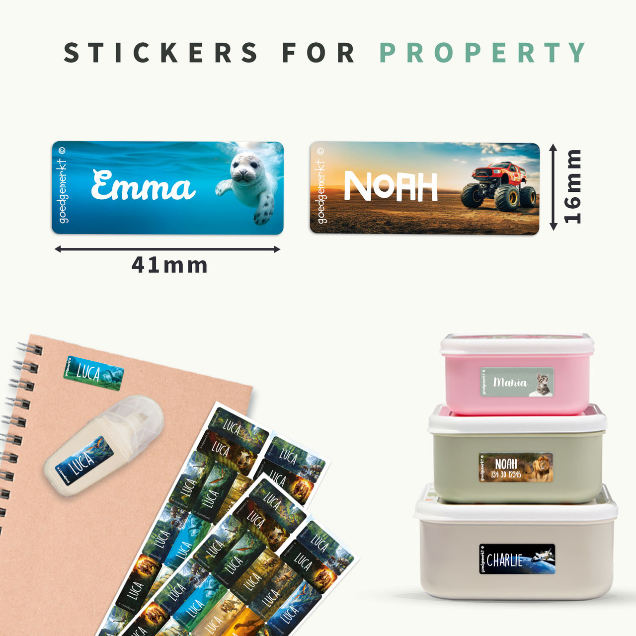Easy2Name Name Stickers for Kids, Real World Designs