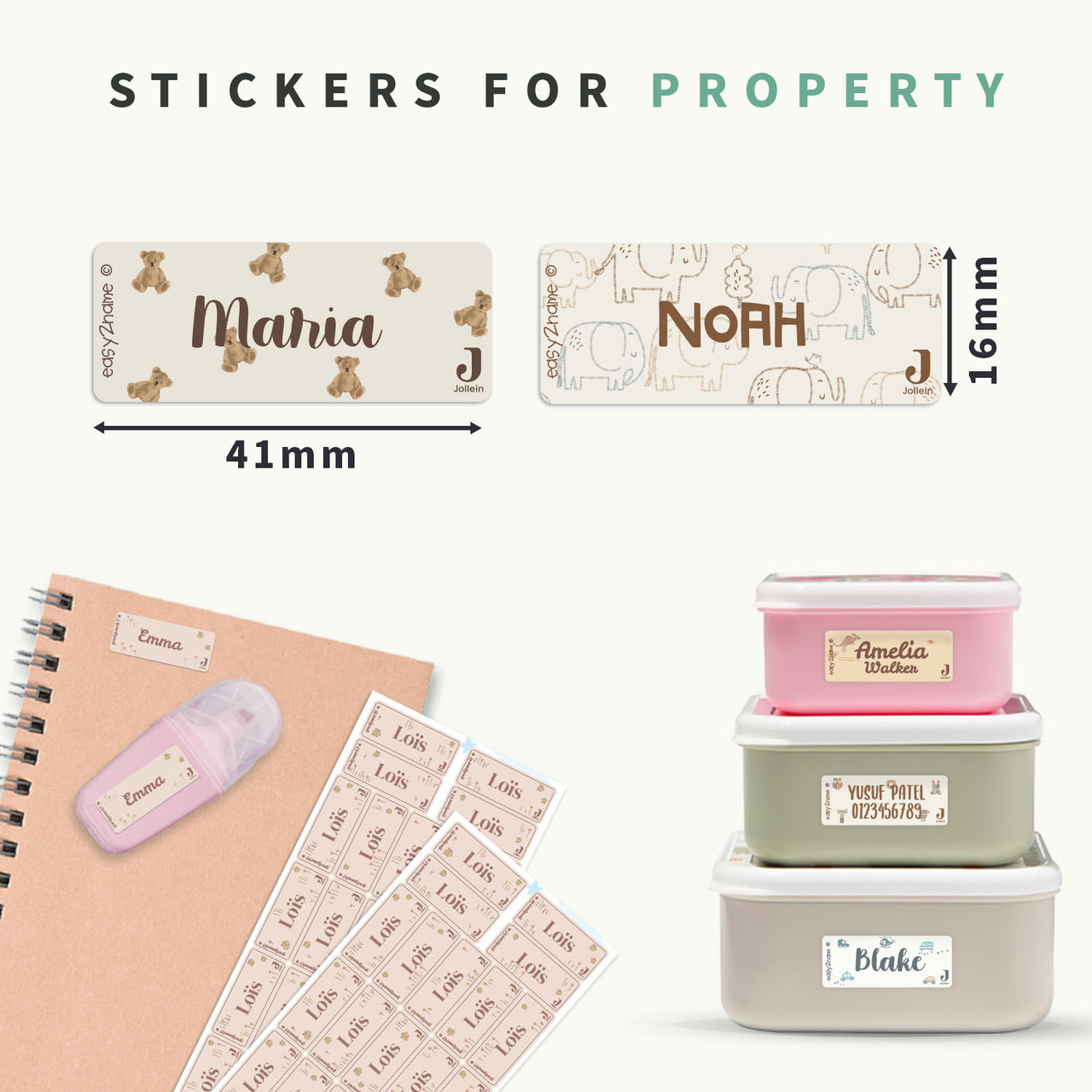 Easy2Name Name Stickers for Kids, Jollein Designs