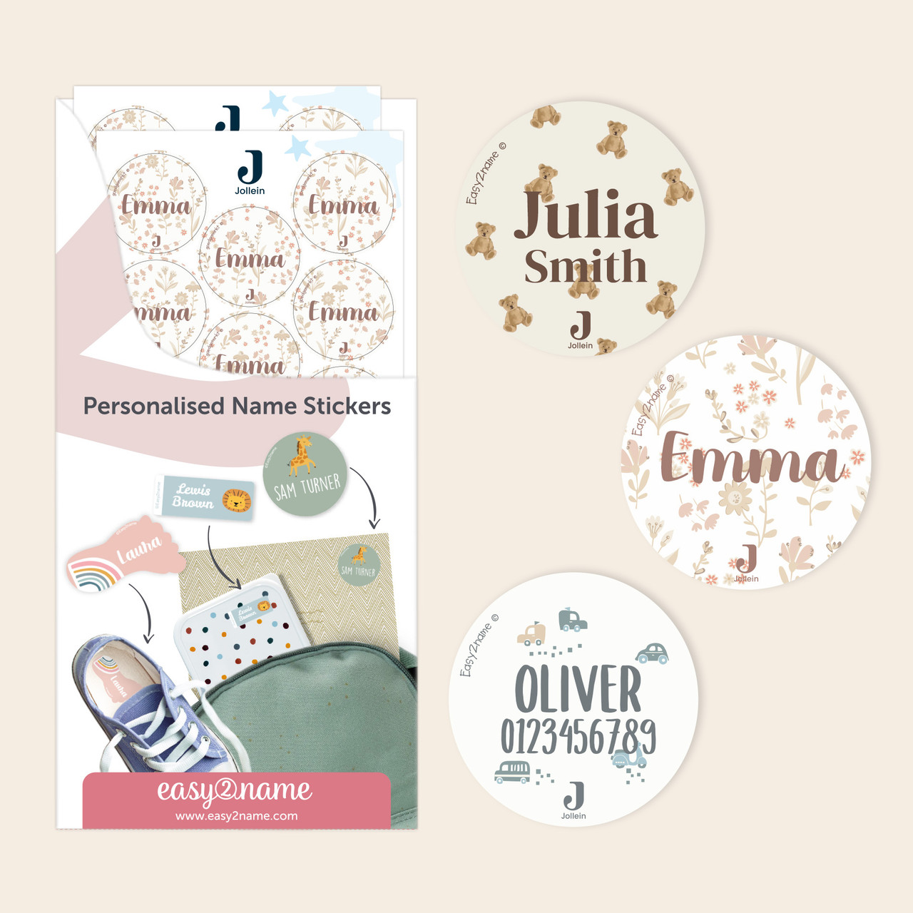 Easy2Name Round Name Stickers for Kids, Jollein Designs