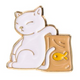 White Cat Getting Its Own Treat Collectible Enamel Pin – Collectible Enamel Pin Gift