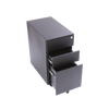 Black filing cabinet with open drawers