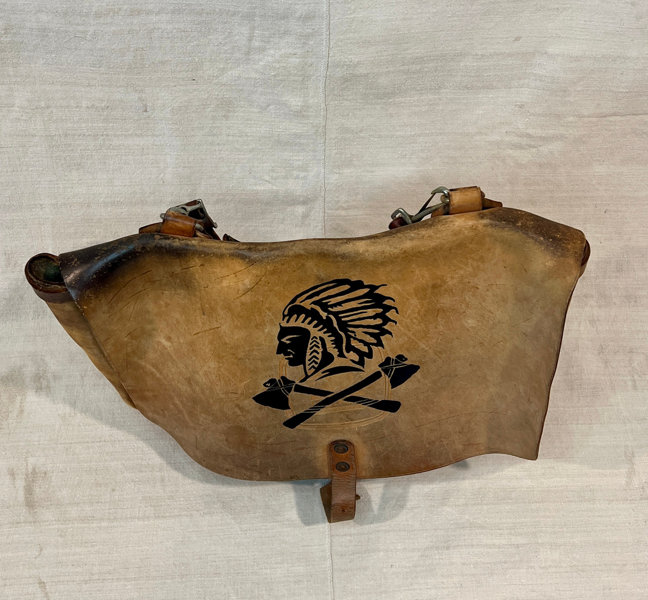 US Leather Postal Bag with Hand Painted Indigenous Chief