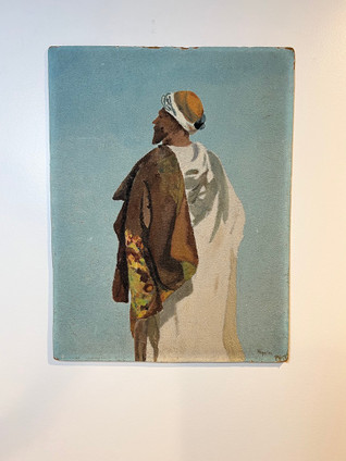 vintage antique painting board Middle Eastern man sheik