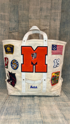 Vintage Canvas Tote Bag with Patches