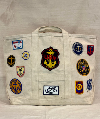 Vintage Canvas Tote Bag with Anchor Patches