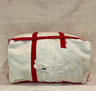 Vintage Canvas Tote with Red Handles, Red Trim and Hand Painted Blue Lobster