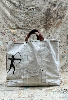 Vintage Canvas Tote Bag with Hand Painted Mythological Archer