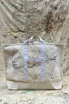 Vintage Tote Bag with Hand Painted Jack Kerouac Hitchhiking Map