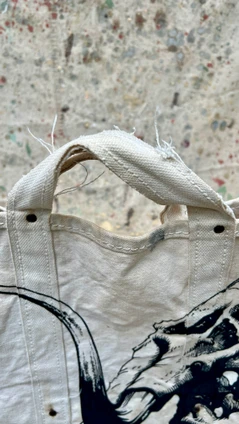 Vintage Canvas Tote Bag with Hand Painted Mammoth Skull