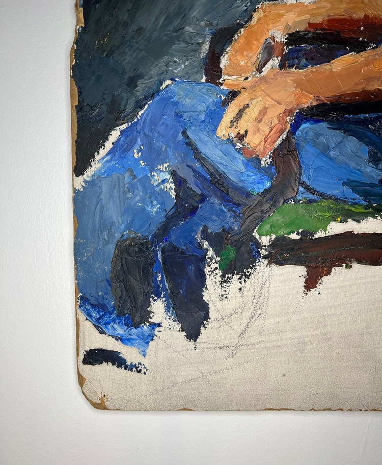 Vintage Unfinished Painting of Seated Man