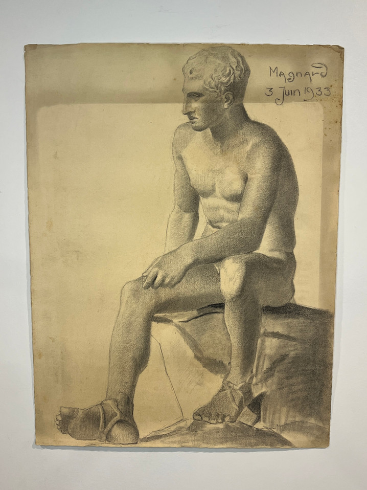 Antique Charcoal Sketch Male Figure Seated