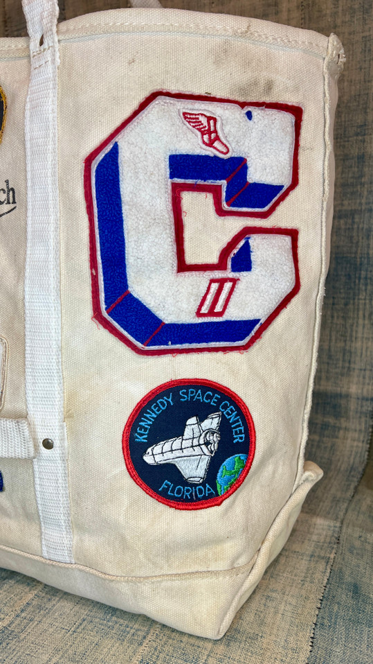 Vintage Canvas Tote Bag with Patches