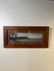 vintage charcoal sketch framed wood beach island surf palm tree
