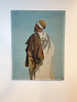 vintage antique painting board Middle Eastern man sheik