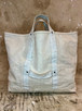 Vintage Canvas Tote Bag with Hand Painted Swallow and Latin Message