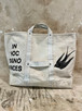 Vintage Canvas Tote Bag with Hand Painted Swallow and Latin Message