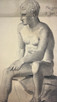 Antique Charcoal Sketch Male Figure Seated