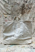 Vintage Canvas Tote Bag with Hand Painted Mammoth Skull