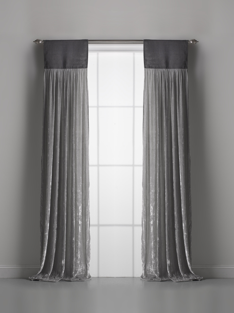 Couture Dreams Luscious Platinum Silk Velvet Window Curtain PairL PJP