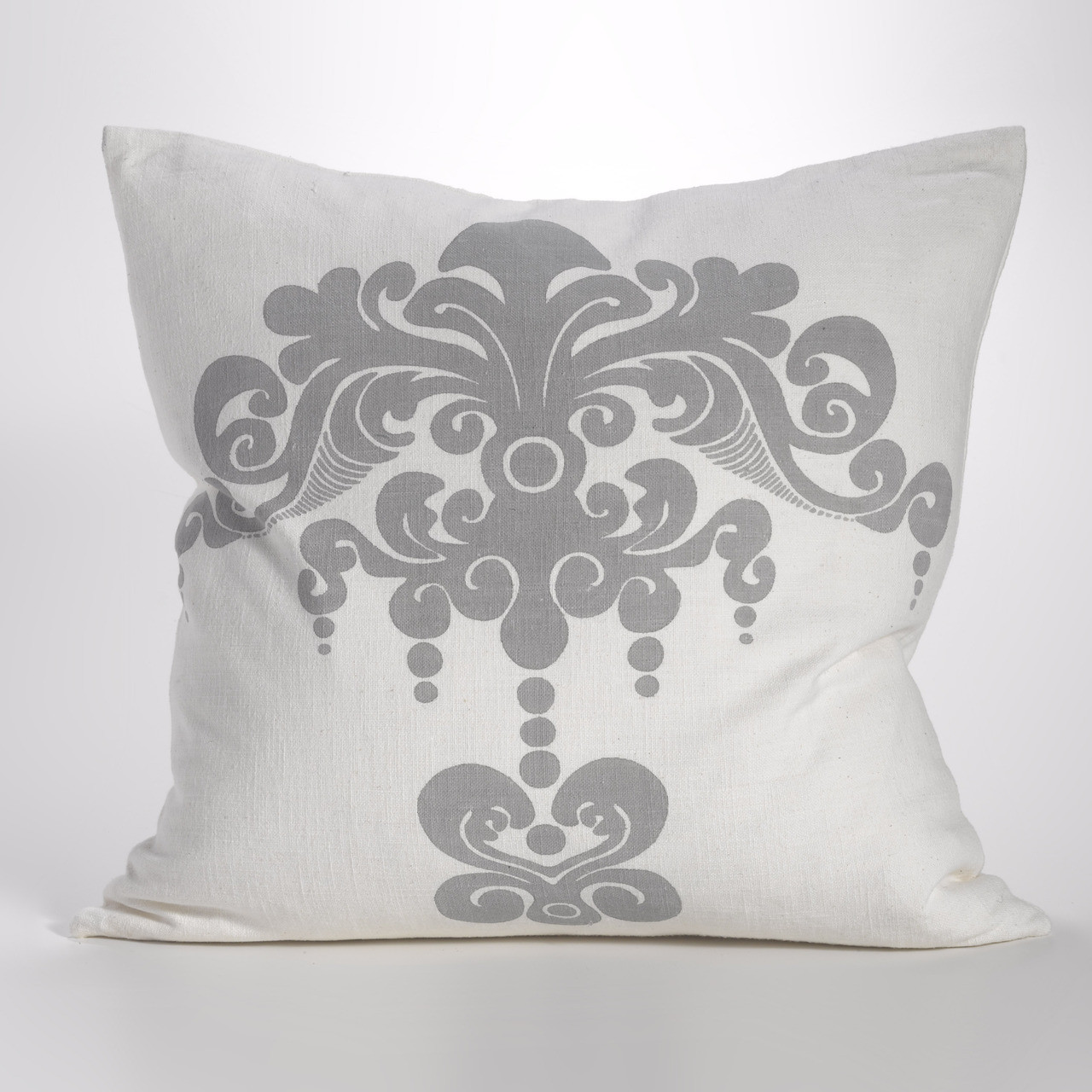 Enchantique Ivory and Platinum Grey Stonewashed Cotton Decorative Throw  Pillow 22 W x 22 L