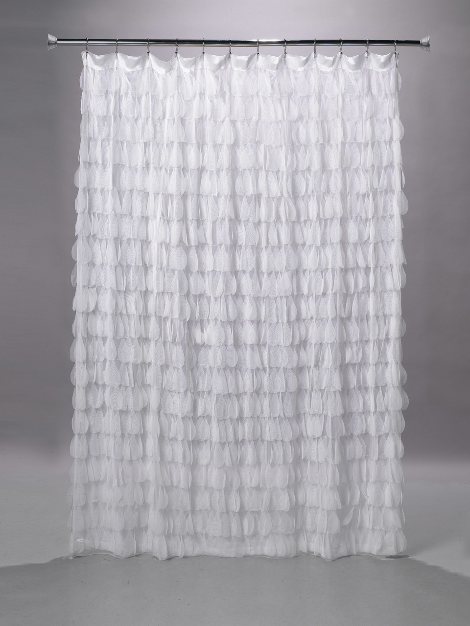 Chichi White Cascading Tulle Petal Shower Curtain Couture Dreams Chichi White Petal Shower Curtain 011CH SC W