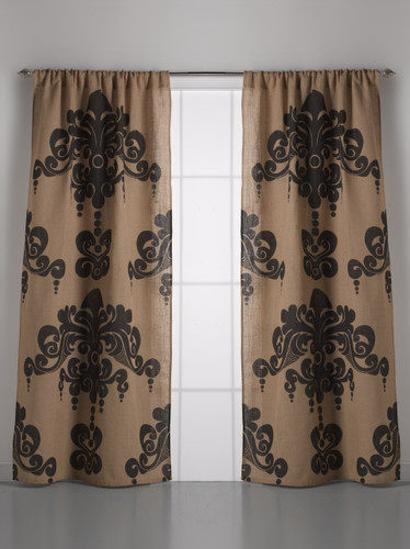 Couture Dreams Enchantique Natural Jute Damask Window Curtain Pair