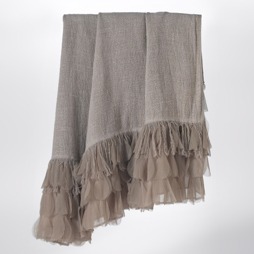 Couture Dreams Chichi Flax/Taupe Linen with Cascading Tulle Petal Throw
