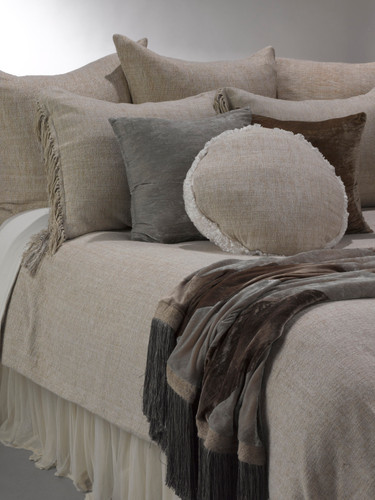 Couture Dreams Heavenly Ivory/Grey/Taupe Woven Silk Standard Shams with Fringe Lifestyle