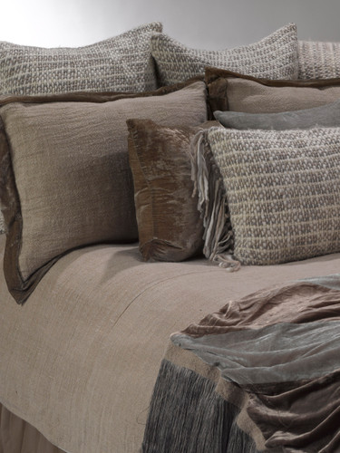 Luscious Flax/Taupe Woven Linen Standard Sham with Silk Velvet Trim Set of 2