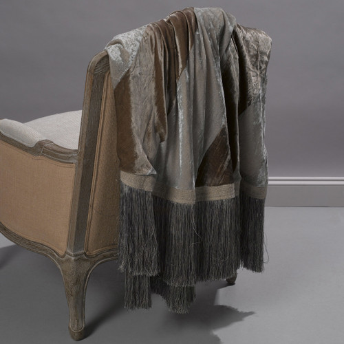 Couture Dreams Luscious Grey/Brown Silk Velvet Throw with Fringe 50 in. x 70 in