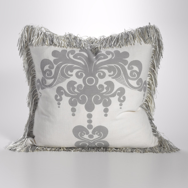 Couture Dreams Enchantique Platinum Grey Stonewashed Throw Pillow with Fringe