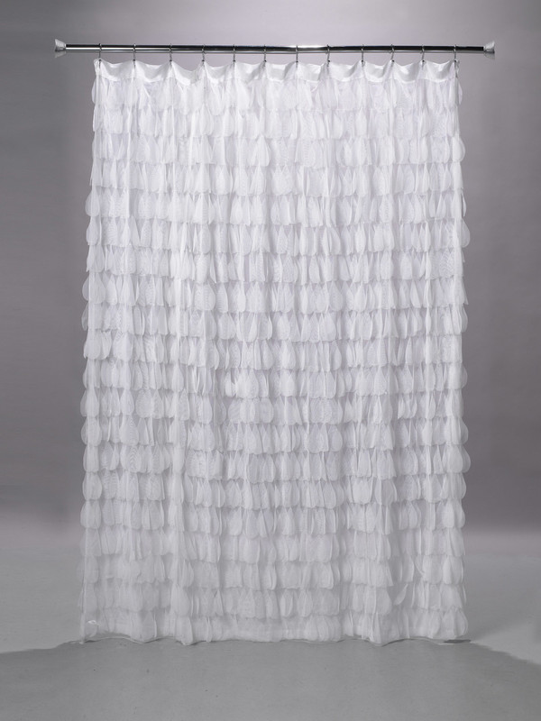 Chichi White Cascading Tulle Petal Shower Curtain | Couture Dreams
