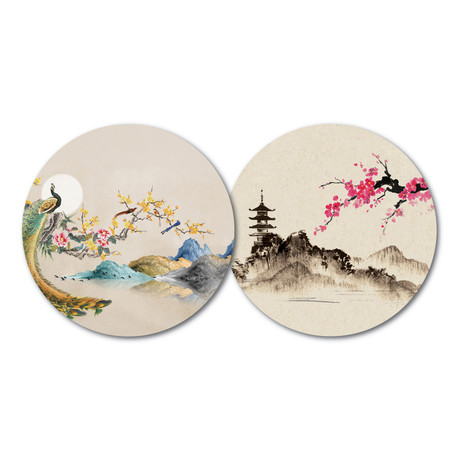 Luxury 10-Piece Thick Buttery Feel Paper Round Coaster Set with  Double-Sided Pattern - Oriental Scenery