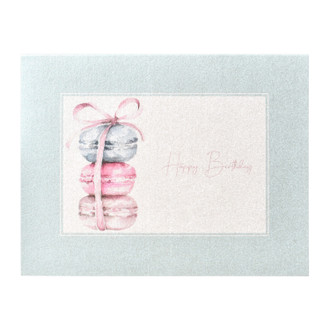 Express your gratitude in style with our elegantly crafted A2 Happy birthday Greeting Card. From its shimmery pearl accents to the luxurious heavy paper stock and delicate Macaroon design, this USA-made card is sure to make a lasting impression.