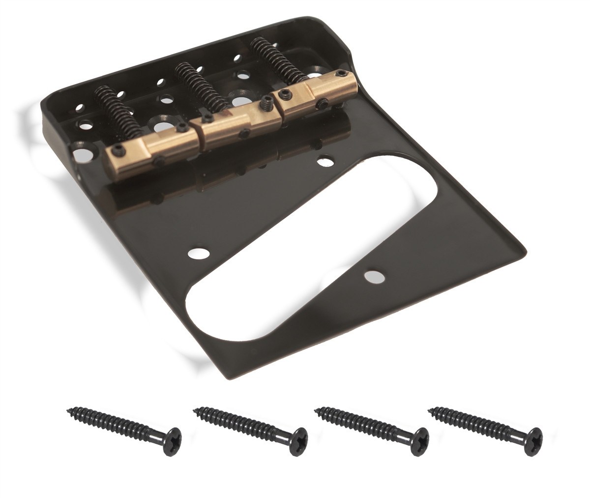 Quality Black Bridge Tele Ashtray Style Compensated Brass Saddles