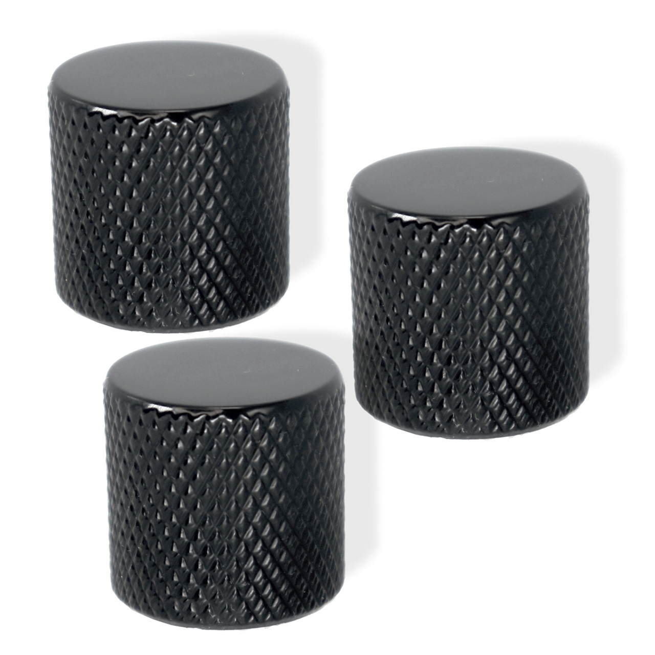 Knob push on 6mm black knurled side set of 3