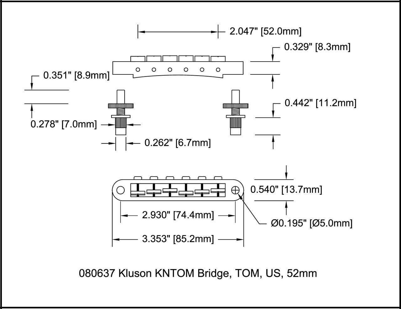 Bridge Kluson TOM Nashville Std 6 String Nickel 52mm US Made
