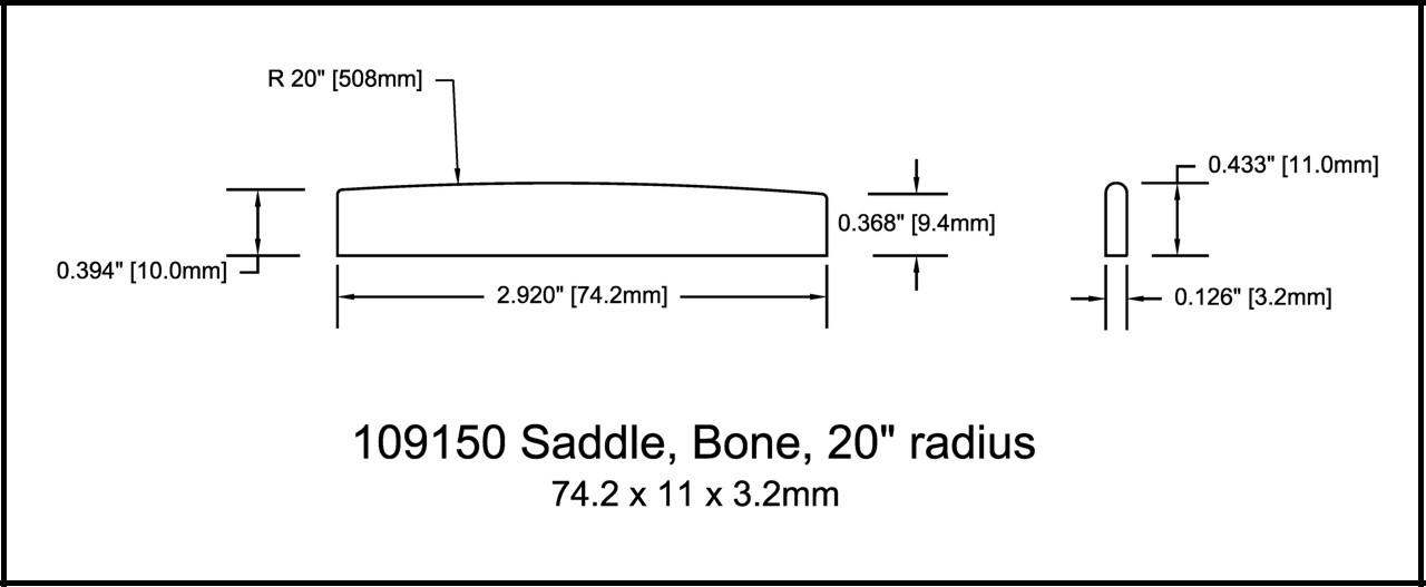 20 Inch Radius Example Acoustic Guitar Saddle Bone 20 radius. 74.2mm L Tall 2 15/16