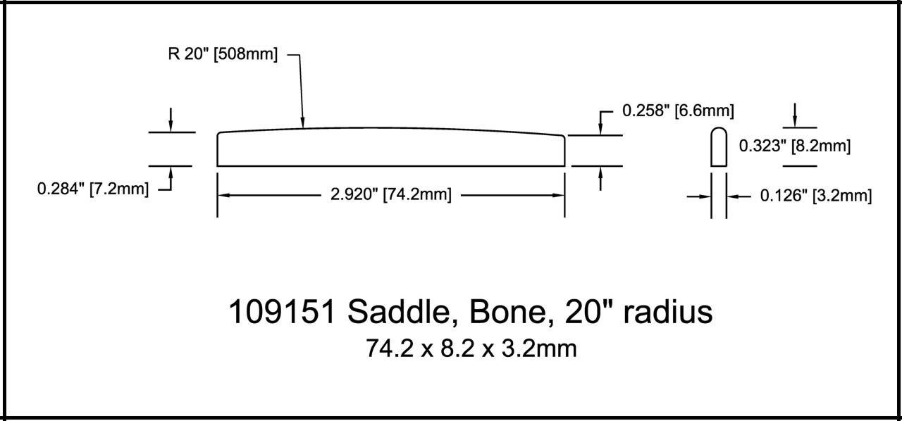 20 Inch Radius Example Acoustic Guitar Saddle Bone 20