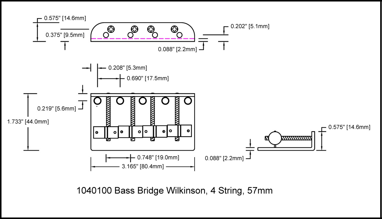Bass Bridge 19mm 4 String Chrome with brass saddles bent steel