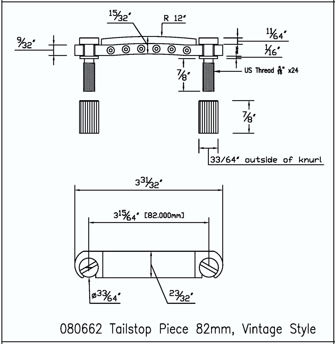 KLUSONÂ® Standard Stop Tailpiece Gold (US Made) W/US Thread Steel