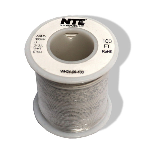 Wire Hookup 24 Gauge 100 ft stranded white coating