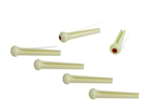 Bridge Pin Set Ivory with Red Dot 5mm Slotted Acoustic Guitar