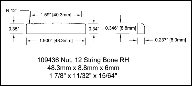 12 String Nut 48mm x 6mm x 8.8mm