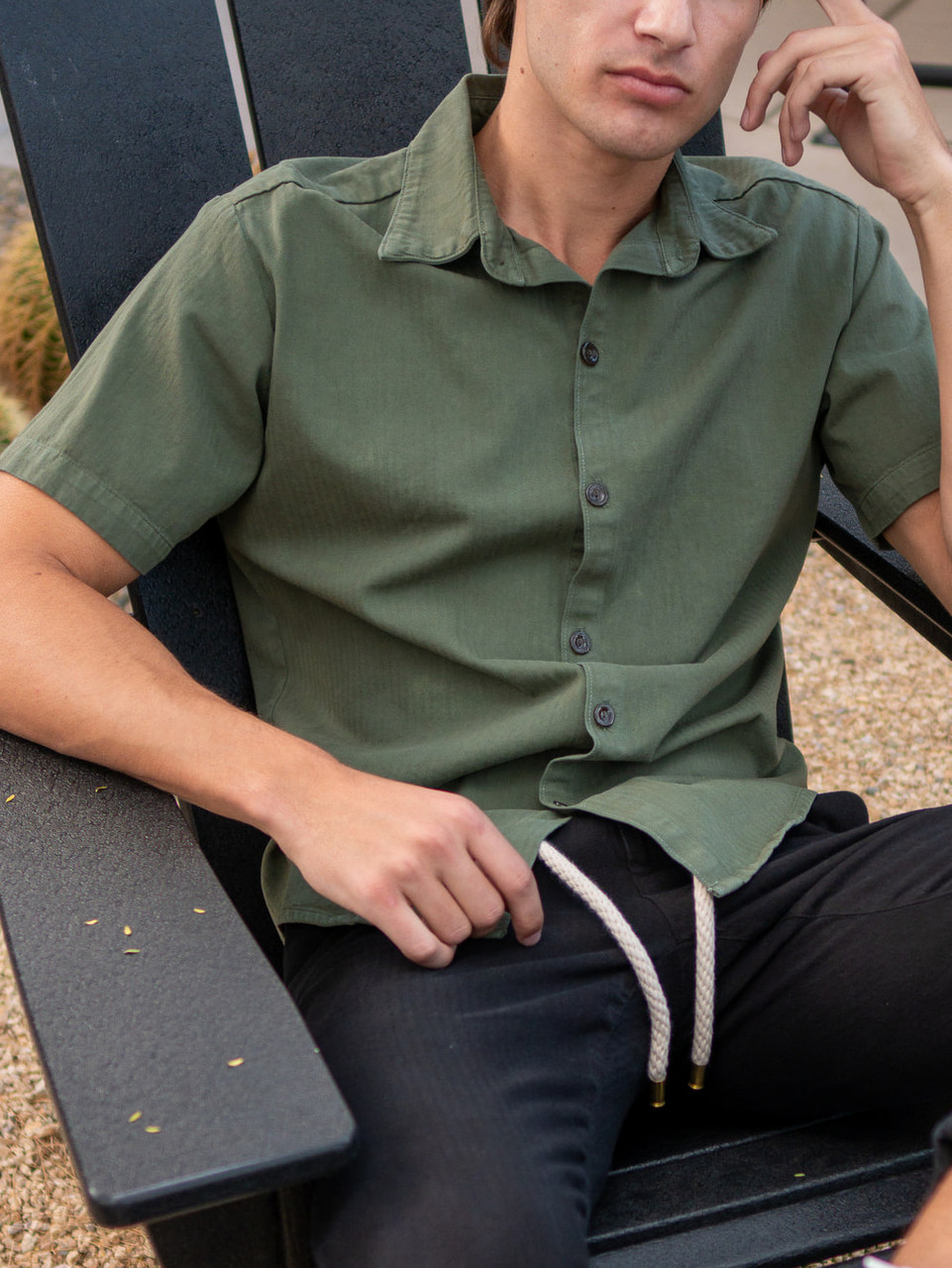 Herringbone Button Up in Olive