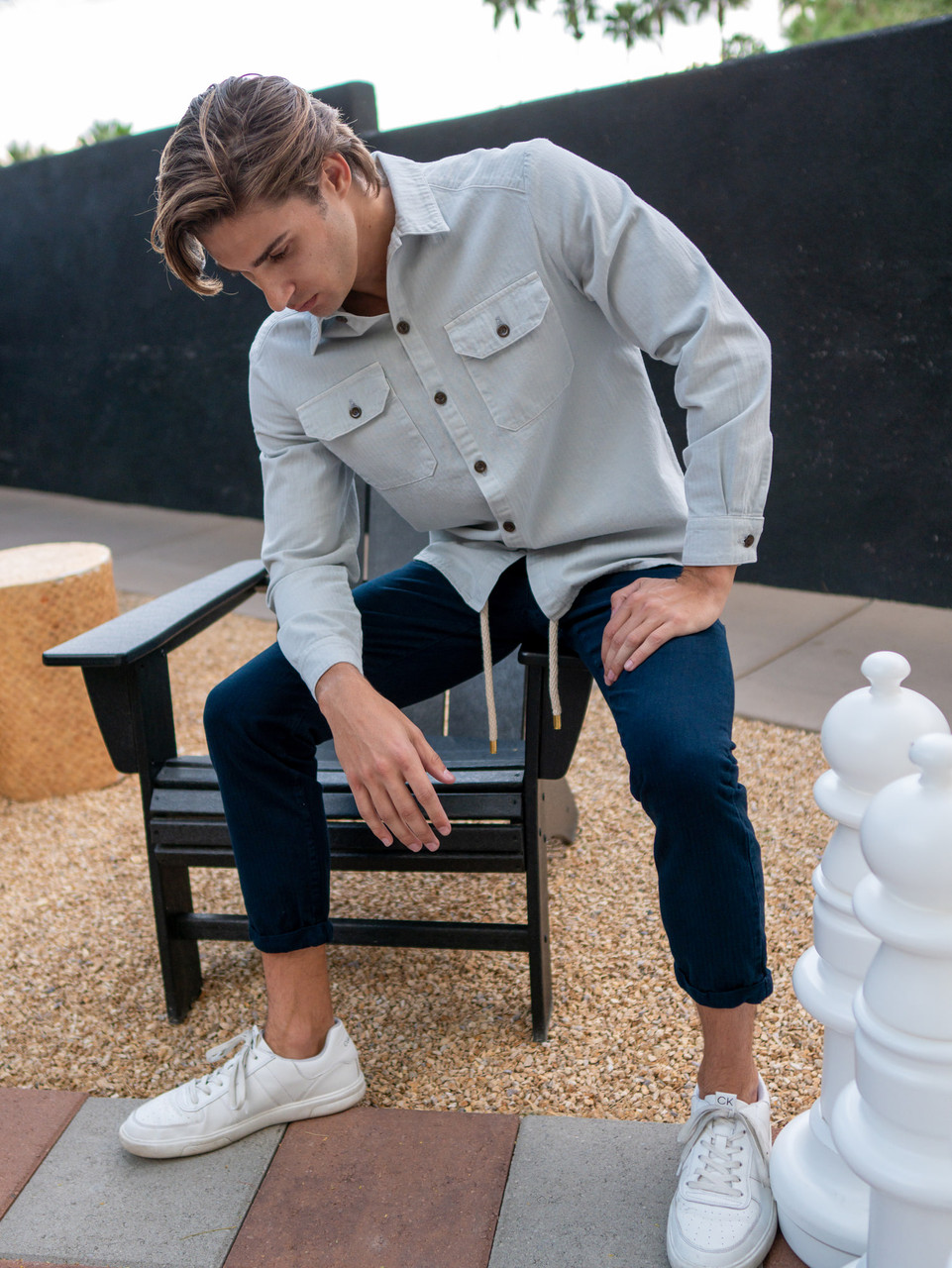 Herringbone Overshirt in Cloud Grey