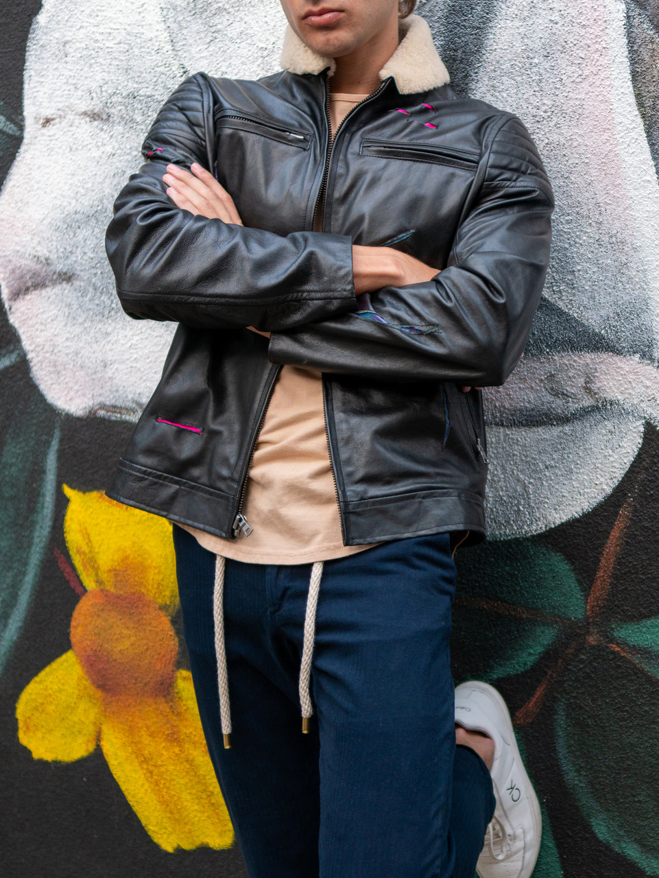 DSTRYD Leather Café Jacket