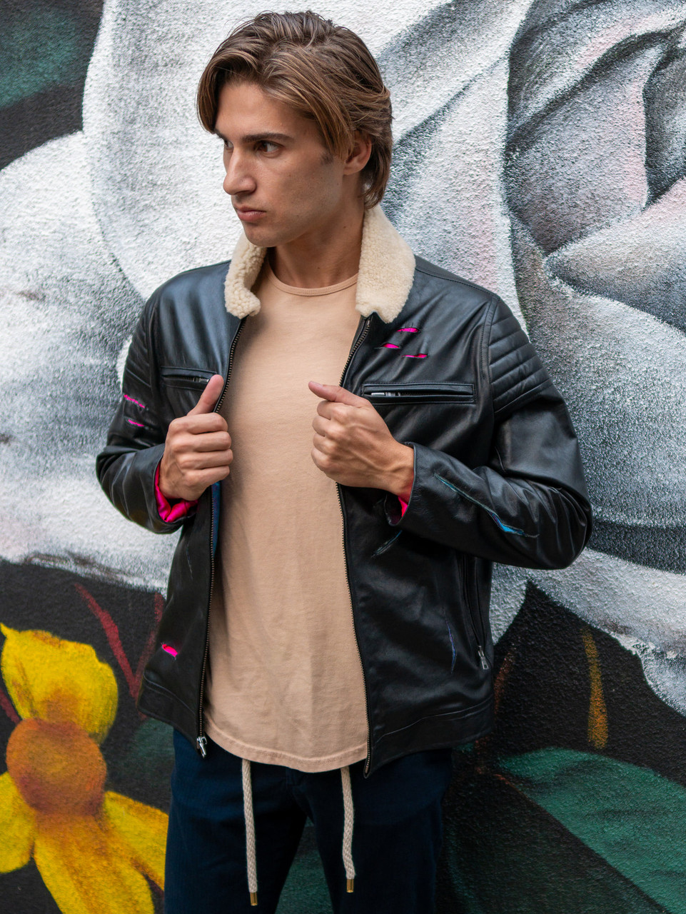 DSTRYD Leather Café Jacket