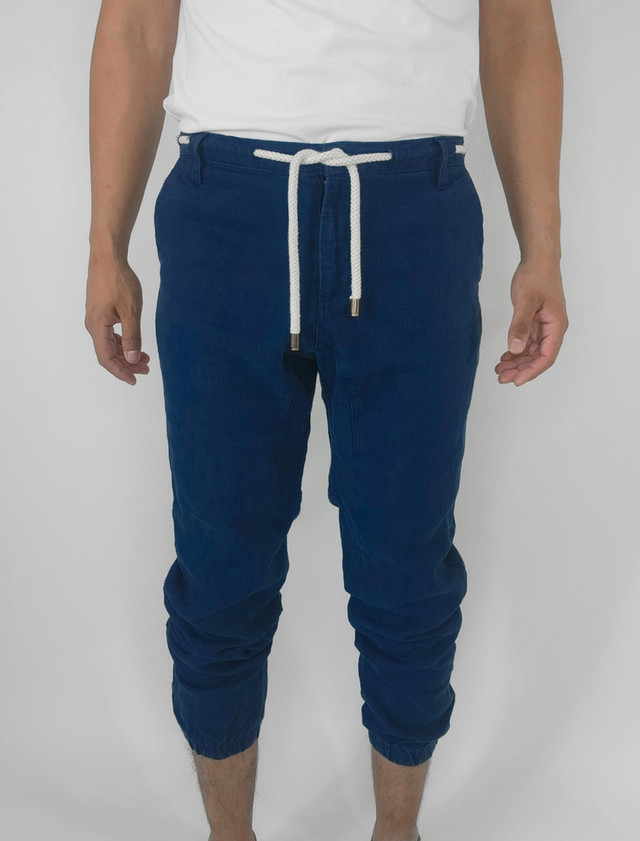 The original navy linen Joggers by VKTRBLAK Los Angeles